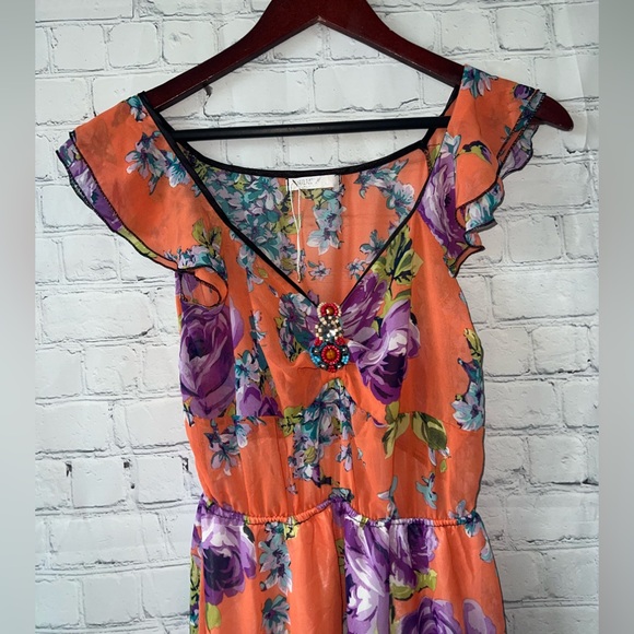 Julia B Orange, blue & purple floral long dress size S - Picture 5 of 11